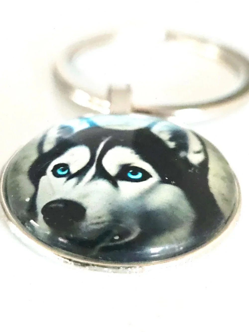 Husky Glass Cabochon Keychain, Siberian Blue Eyes, Unisex, Dog Lover Gift